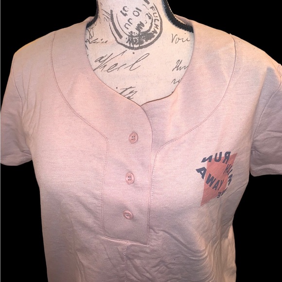 Ninth Hall Runaway With Me Beige Light Pink Baseball Tee - Picture 2 of 9
